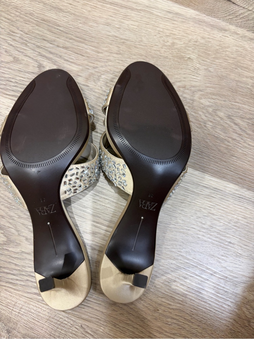 NWOT 🎉 Zara Cream Crystal-Embellished Strappy Heeled Mules. Size 38 - Picture 14 of 14